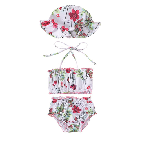 Summer Girl's Rainbow Print Swimsuit Set of Three